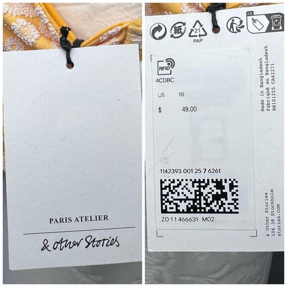 & Other Stories Yellow Floral Textured Bandeau Bikini Top Size 10 NWT - Picture 4 of 10